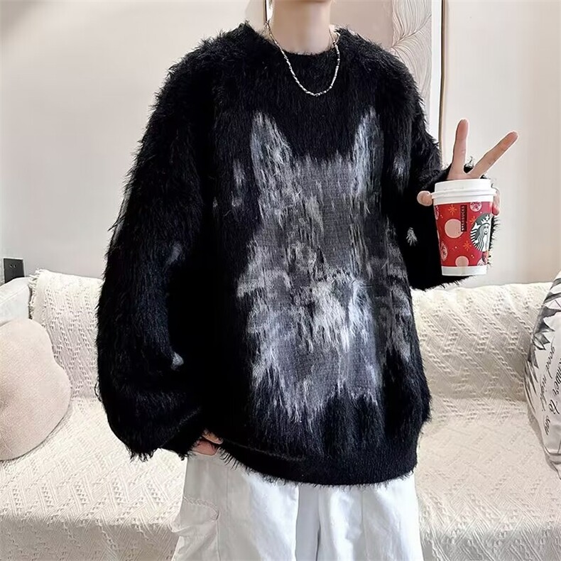 水貂绒毛衣男秋冬季美式慵懒风毛绒针织衫宽松情侣款M5671P68,男装针织衫/毛衣,星座1116-2