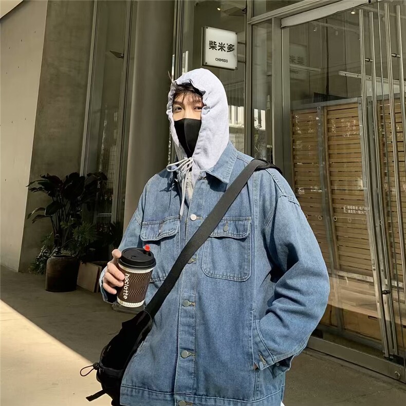 痞帅牛仔夹克男春秋潮牌ins连帽宽松百搭外套潮流韩版假两件上衣,男装夹克,星座601-2