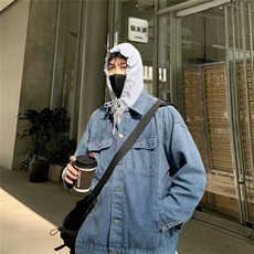 痞帅牛仔夹克男春秋潮牌ins连帽宽松百搭外套潮流韩版假两件上衣，男装夹克，星座601-2