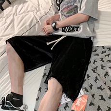 冰丝绒短裤男夏季垂坠感冰丝松紧腰五分短裤潮1001-1-DK08-P28，男装牛仔裤，星座1001-1