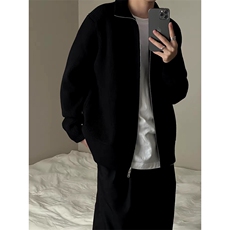 重磅秋冬北极绒双拉链毛衣开衫美式复古休闲慵懒风宽松针织衫外套，男装针织衫/毛衣，电商A486