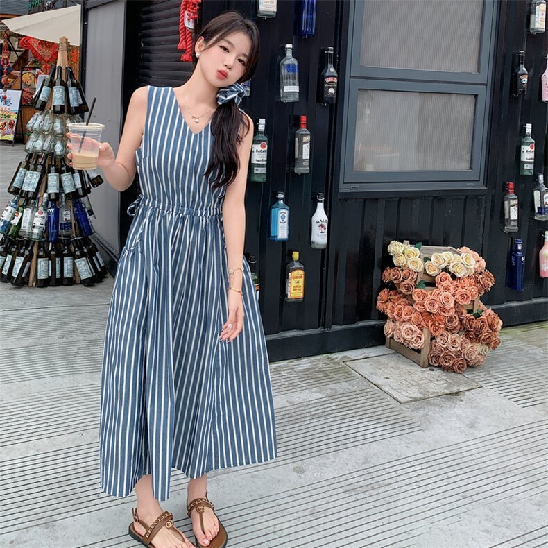 【现货】夏日微风蓝色条纹背心茶歇连衣裙8816-P135-K188,女装连衣裙,2C317A