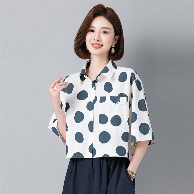 2025年夏新款文艺印花款上衣宽松休闲款纯棉,女装衬衫,秋牧寒烟