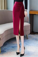 半身裙女中长款秋季高腰包臀裙设计感不规则开叉职业春秋一步长裙，女装半身裙，蓝诺裳