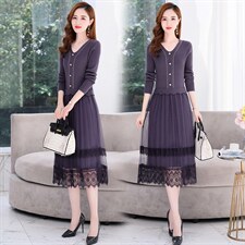 2021年气质显瘦有女人味的假两件套毛衣连衣裙，女装连衣裙，金典明美