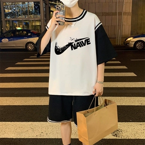 夏季短袖T恤套装青少年纯棉吸汗男潮流两件套男装TZ391P60控89