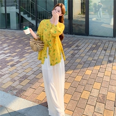 新中式印花宽松喇叭袖时尚气质小衫，女装衬衫，水衣源