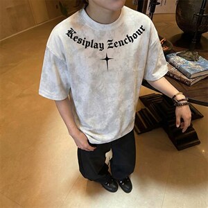 美式扎染短袖T恤夏季潮牌印花复古休闲t恤男 XT63099-TP2548，男装T恤，电商A102