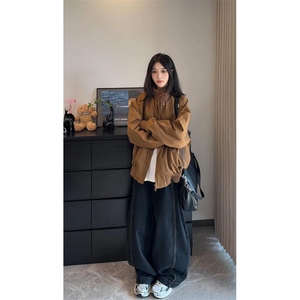 现货 26春装美拉德立领飞行夹克纯色复古廓形高街棒球服外套图片