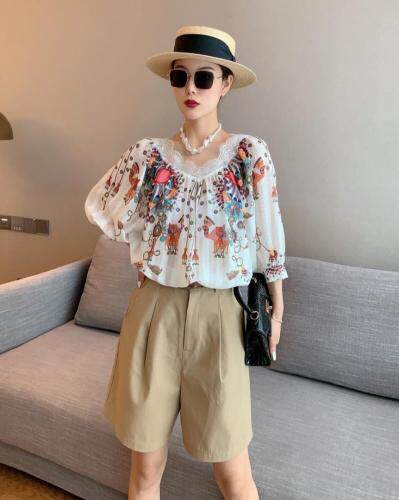【夏季新款】印花上衣西装短裤两件套，女装西装，笑思源