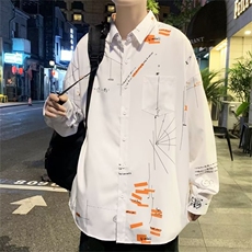 春秋季宽松印花长袖衬衣港风百搭外套ins潮流衬衫男W6981-P28，男装衬衫，星座512-2