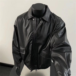 潮牌美拉德男秋冬季加绒痞帅机车服休闲宽松真皮夹克Y1014/P62图片