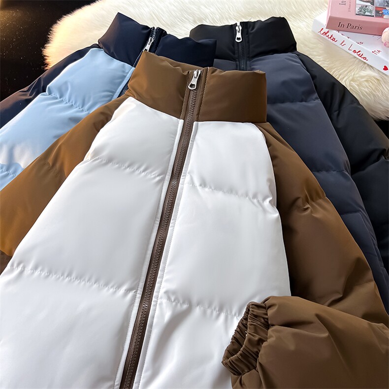 得物二开拼接色棉衣拉链撞色棉袄男女生情侣立领A177-M718-P48，男装棉衣，电商A177