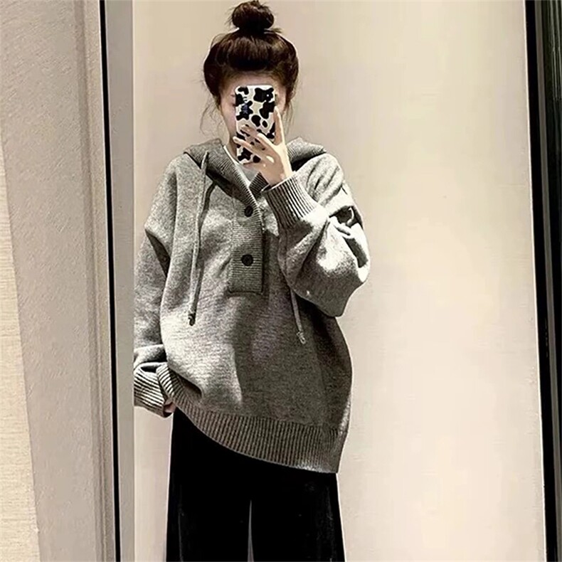 抖音得物保暖立领拉链针织外套秋冬宽松慵懒风纯色毛衣上衣AM047,男装针织衫/毛衣,电商A443