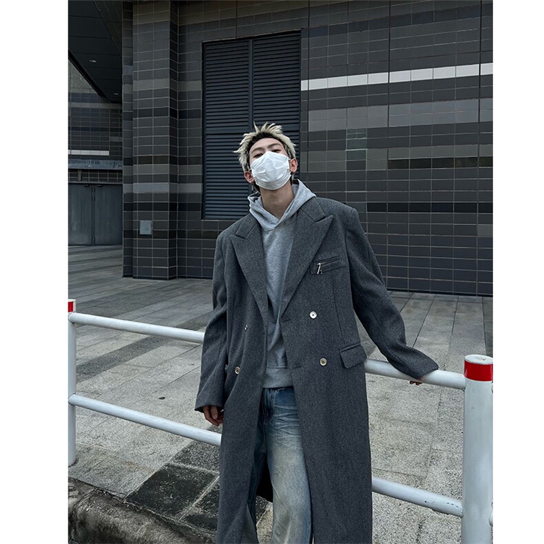 冬季高街痞帅毛呢大衣男过膝中长款宽松风衣外套XZ811A-F198-P128图片