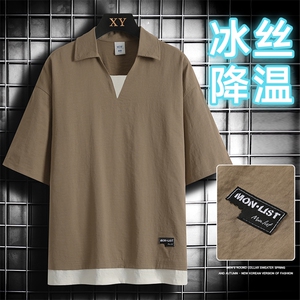 冰氧仿棉短袖网格挂拍体恤休闲百搭纯色POLO衫男上衣TC3143-P35图片