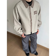 网图有货美式复古千鸟格拼接cleanfit外套男女宽松夹克A885-P75，男装夹克，星座1505