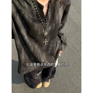 XZ809A/SYR27/P30/控48 扎染麂皮绒V领长袖T恤卫衣图片