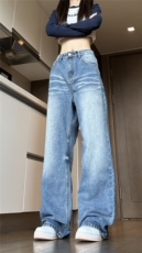 【现货】秋冬新款美式cleanfit直筒牛仔裤手喷猫须长裤KN02-P60，男装牛仔裤，星座610A