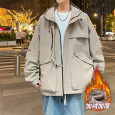 AJ136-P98冬季加绒加厚连帽冲锋衣防风防水插色拼接棉衣外套，男装棉衣，星座109