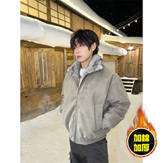 现货高品质美式高街重磅座山雕毛毛领pu皮棉衣男女加厚棉服冬外套，男装皮衣，电商A486-1