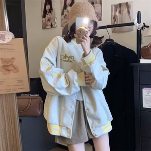 美式潮牌棒球服春秋新款撞色刺绣女高街宽松休闲小众夹克外套百搭图片