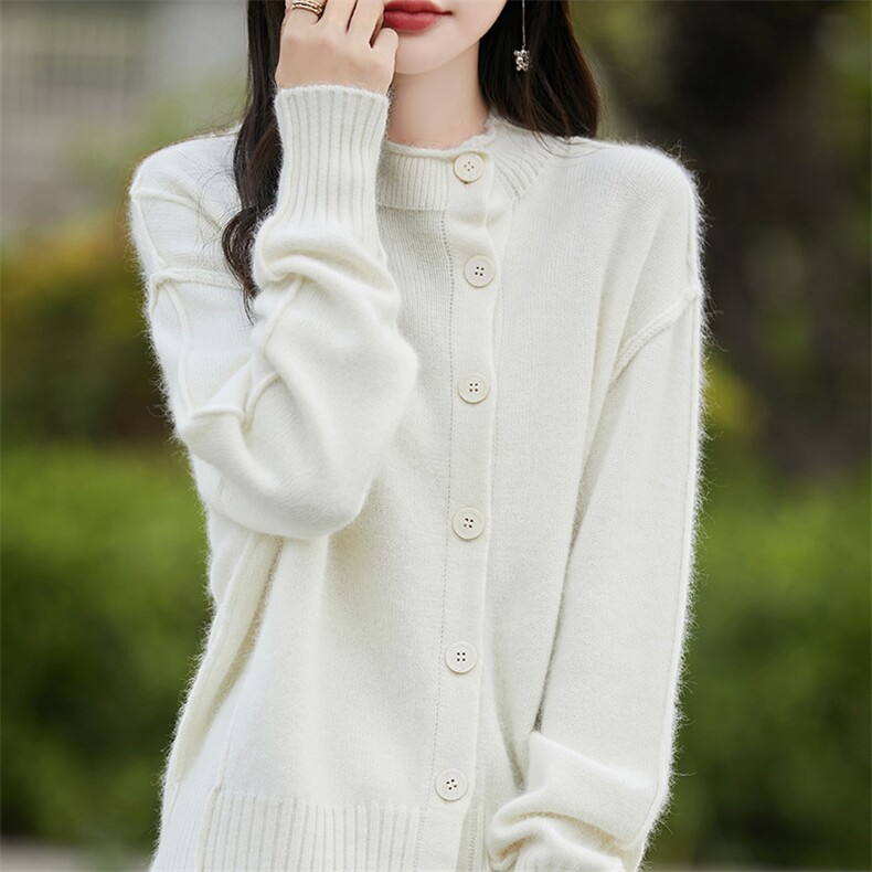 老钱风设计感针织开衫女2025新款法式斜门襟宽松加厚毛衣保暖外套,女装羊毛衫,片语羊绒