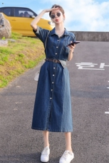 2023新款夏款薄款韩版牛仔连衣长裙修身显瘦大摆裙，女装连衣裙，瑶迪依秀