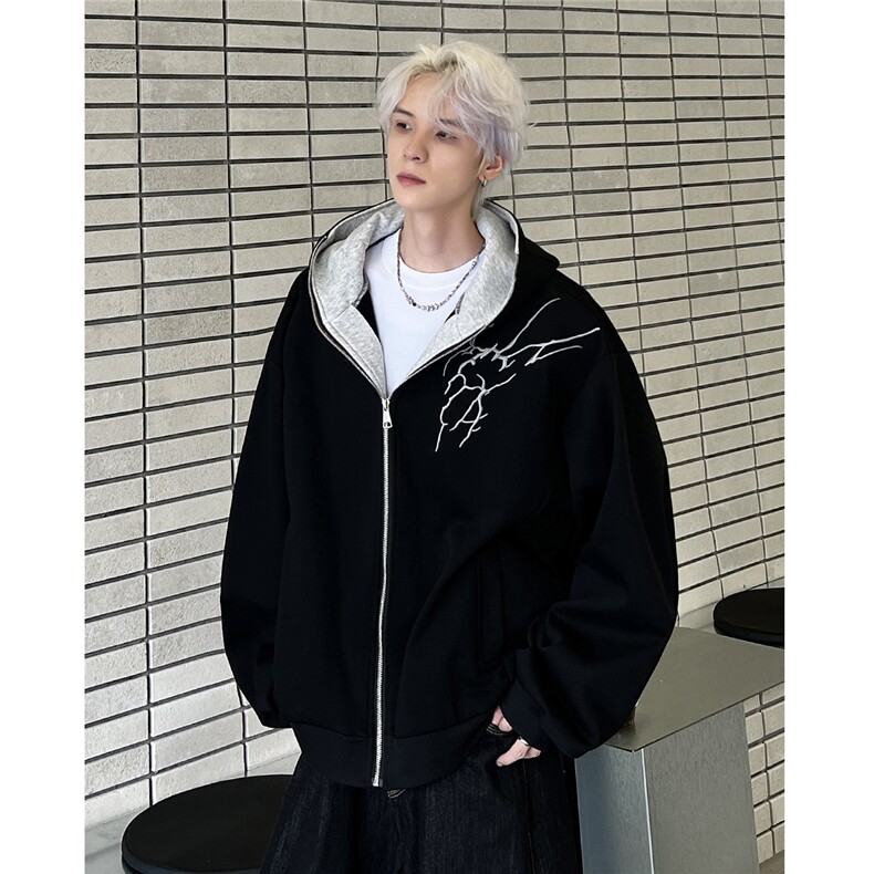 新中式刺绣竹子连帽卫衣开衫2025春秋宽松休闲外套JK6031-P78,女装短外套,电商C307
