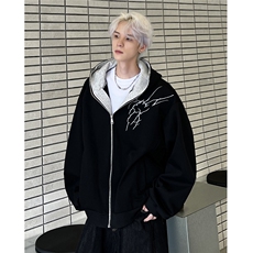 新中式刺绣竹子连帽卫衣开衫2025春秋宽松休闲外套JK6031-P78，女装短外套，电商C307