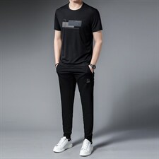 男士休闲运动套装夏季短袖长裤跑步运动服中年男装薄款三件套，男装休闲套装，电商B212（原钱塘6029）