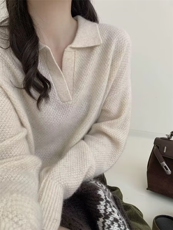 2025羊毛衬衣领羊毛衫舒适百搭简约秋冬新款保暖软糯，女装羊毛衫，莺澜羊绒