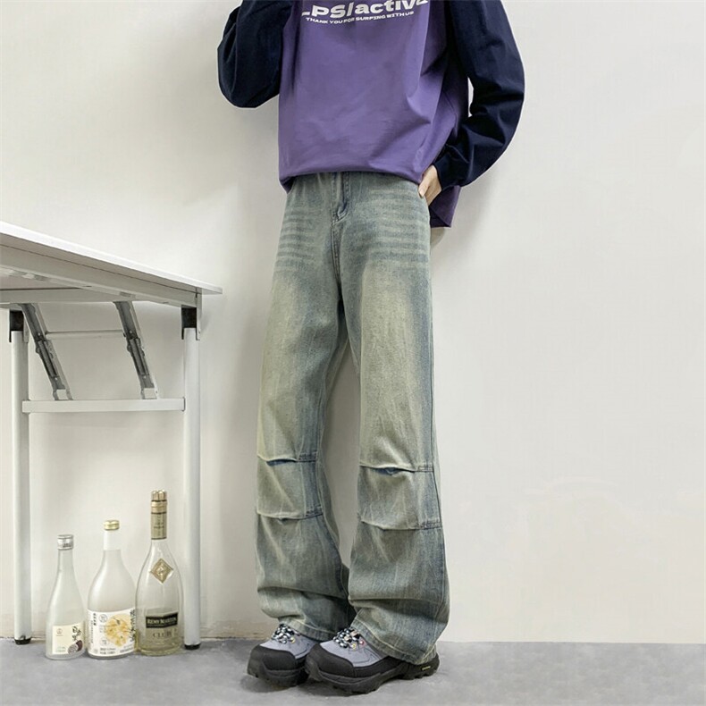 (现货）25春季新款褶皱牛仔裤直筒阔腿裤xz906-k1267无差价特p43，男装牛仔裤，星座906（原电商a316-1）