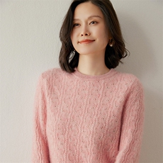 2025年秋季新款镂空针织圆领羊绒衫时尚休闲通勤百搭，女装羊绒衫，米琪莲羊绒