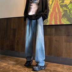 美式复古高级感拼接秋冬牛仔裤男宽松高街阔腿垂感直筒裤长裤，男装牛仔裤，星座716-2