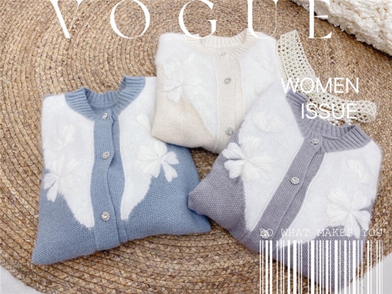 现货高级感拼水貂绣花开衫，其它，CHERRY·印