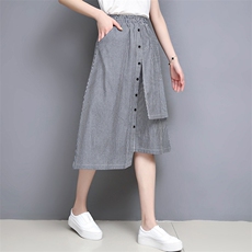 潮流高腰薄款竖条纹休闲文艺半身裙2025年夏季不规则休闲时尚，女装半身裙，风姿绰