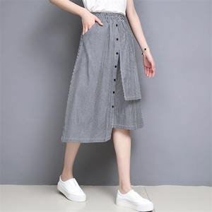 潮流高腰薄款竖条纹休闲文艺半身裙2025年夏季不规则休闲时尚,女装半身裙,风姿绰