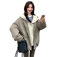 新款2025冬季时尚休闲针织连帽拼接羽绒服外套8832-P295-K398，女装羽绒服，2C230