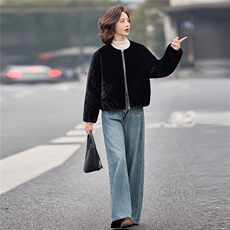 轻奢金丝绒菱格宽松休闲夹棉棉服女2025冬季独特短款保暖棉衣外套，女装棉衣/棉服，梦懿尔