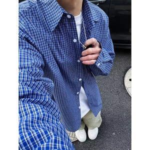 杭州出货~3色高品质纯棉格子长袖衬衫春季宽松休闲衬衣C2503特P37图片