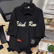 1中性华夫格大码M-5XL日系港风情侣七分袖衬衫男QCS7010P45控68，男装衬衫，星座226-2