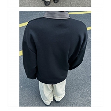 撞色假两件拼接衬衫领卫衣男女秋季长袖设计感上衣翻领宽松情侣款，男装衬衫，四季星座505