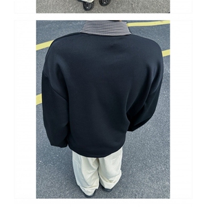 撞色假两件拼接衬衫领卫衣男女秋季长袖设计感上衣翻领宽松情侣款图片