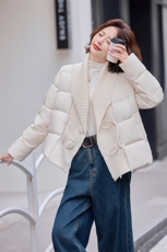 现货设计感针织毛线领拼接羽绒服女短款2024冬季新款加厚保暖外套，女装羽绒服，仟媚宠