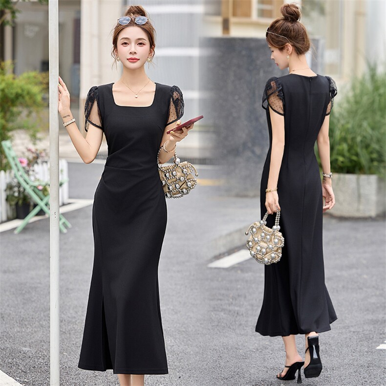 现货高级感夏季时尚蕾丝连衣裙气质显瘦简约大方减龄连衣裙女，女装连衣裙，然然