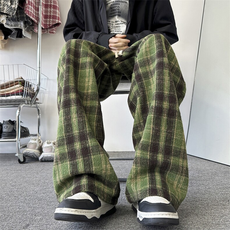 加绒加厚冬男裤松紧腰毛呢条纹格子长裤h922P45加绒P50,男装休闲裤,星座1013-1