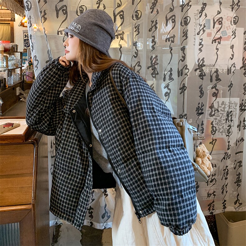 有货！【新款】韩系棉布格子小个子面包羽绒服8853-P240-K329,女装羽绒服,2C305