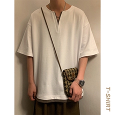 短袖男港风暖光体恤夏季休闲百搭纯色V领T恤男上衣TC3134-P30控50，男装T恤，星座717