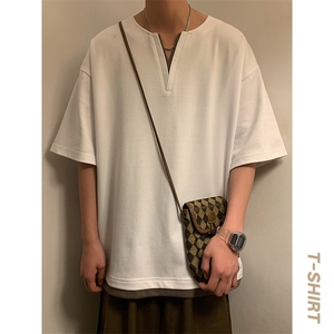 短袖男港风暖光体恤夏季休闲百搭纯色V领T恤男上衣TC3134-P30控50图片